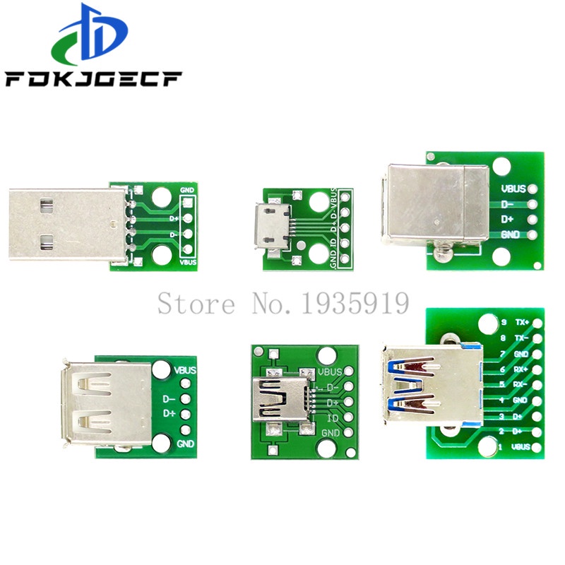 Micro USB Mini USB Một nam USB 2.0 3.0 Một Nữ USB B kết nối giao diện để 2.54mm DIP PCB chuyển đổi Adapter bảng mạch giao tiếp mạch tích hợp