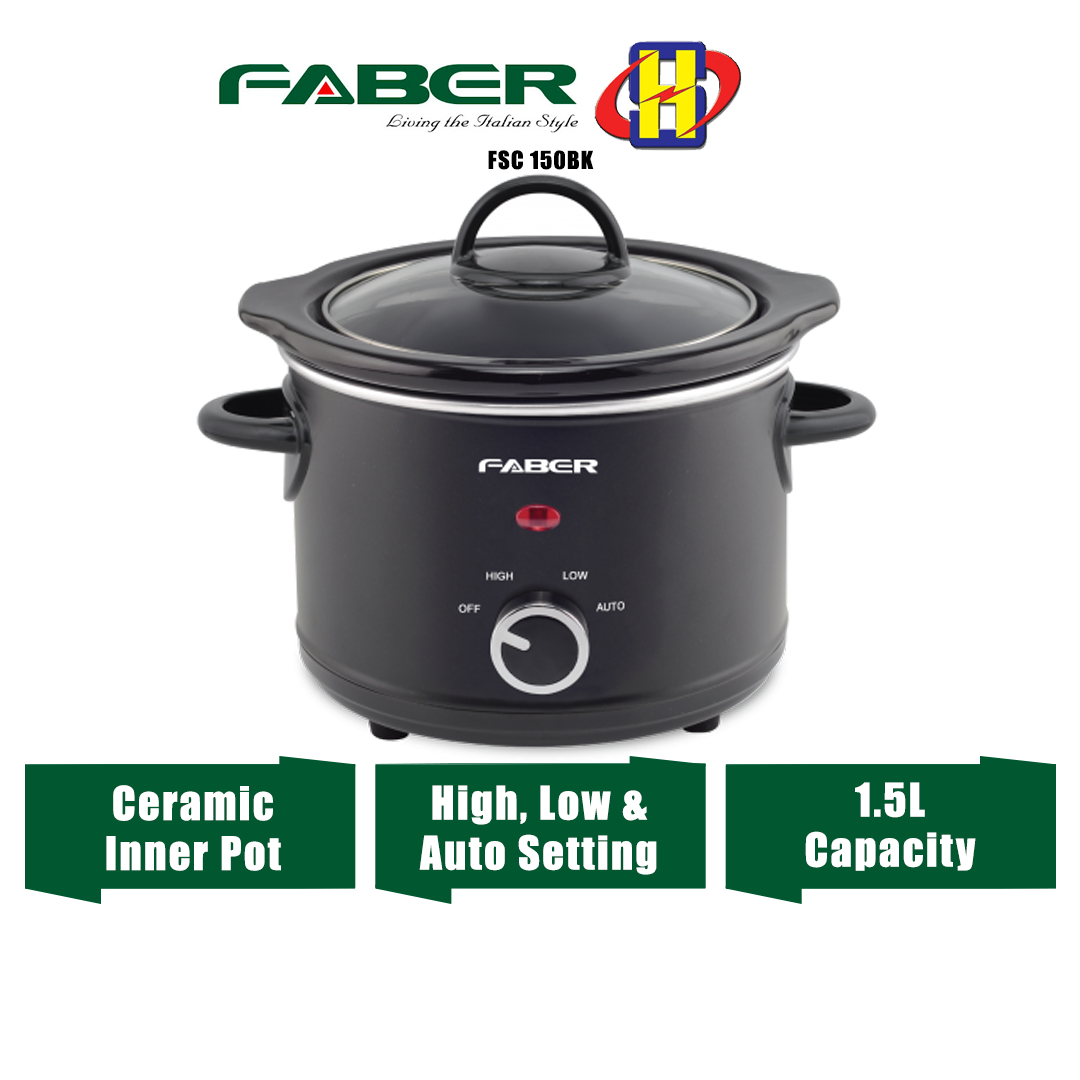 Faber Rice Cooker (1.5L/120W) Removable Ceramic Pot Slow Cooker FSC 150BK Lazada