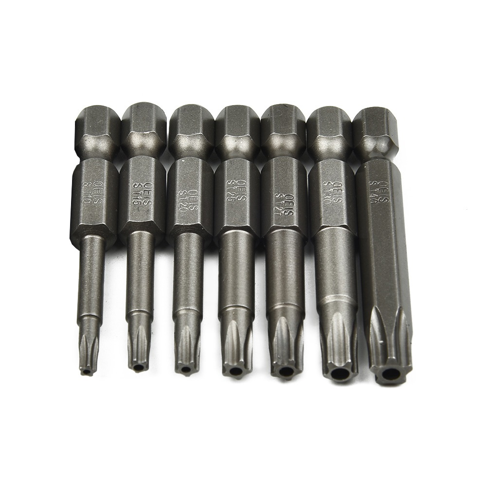 Toolstar 1/7Pcs 50mm 1/4 Hex Shank Five-point Magnetics Torx Screwdrivers Bits T10-T40