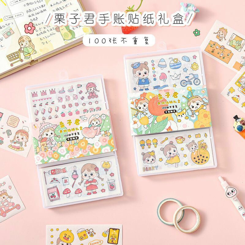 100 tấm sticker kèm hộp DIY