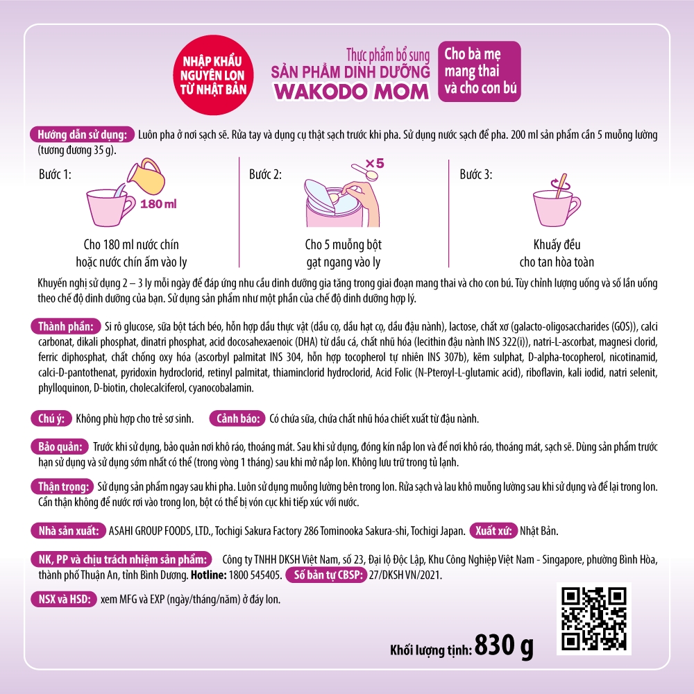 Sữa Bà Bầu - Wakodo Mom 830g ( tặng kèm gấu bông trị giá 50k )
