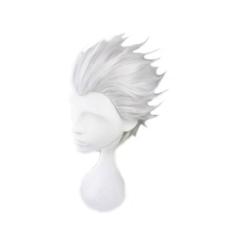 Vergil Cosplay Wig Short Silver Grey Slicked-Back Hair Synthetic Hair Wig + Wig Cap