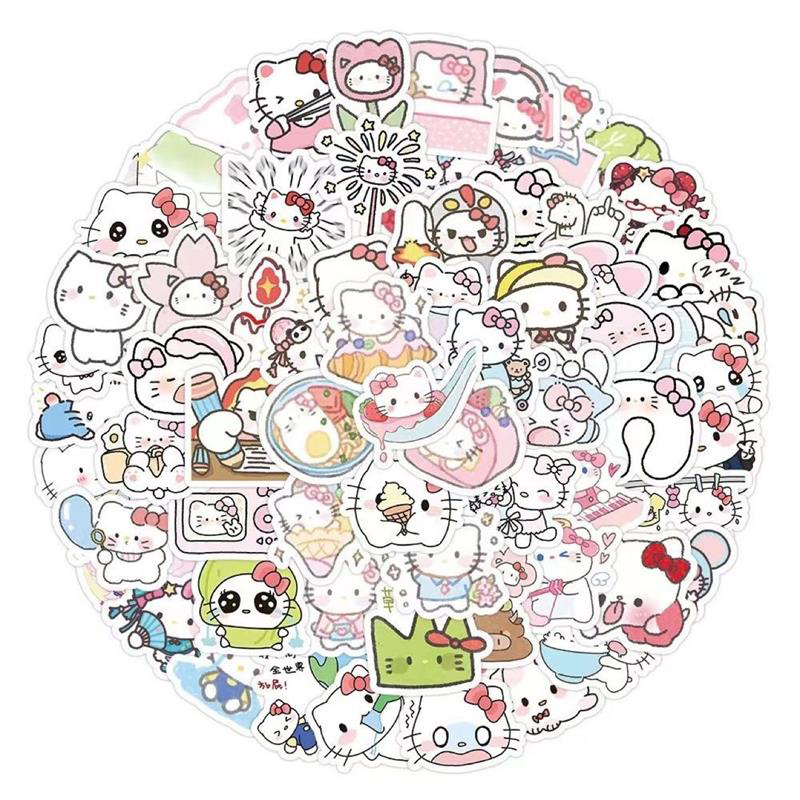 100Stickers/Bag Cute Hello Kitty Stickers Phone Decorated Stickers Kids Toy Gift Cola Kids. 