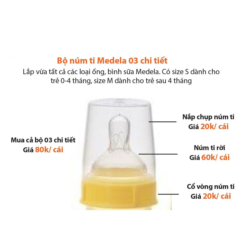 Bộ núm ti bình sữa Medela size M 4-12 tháng