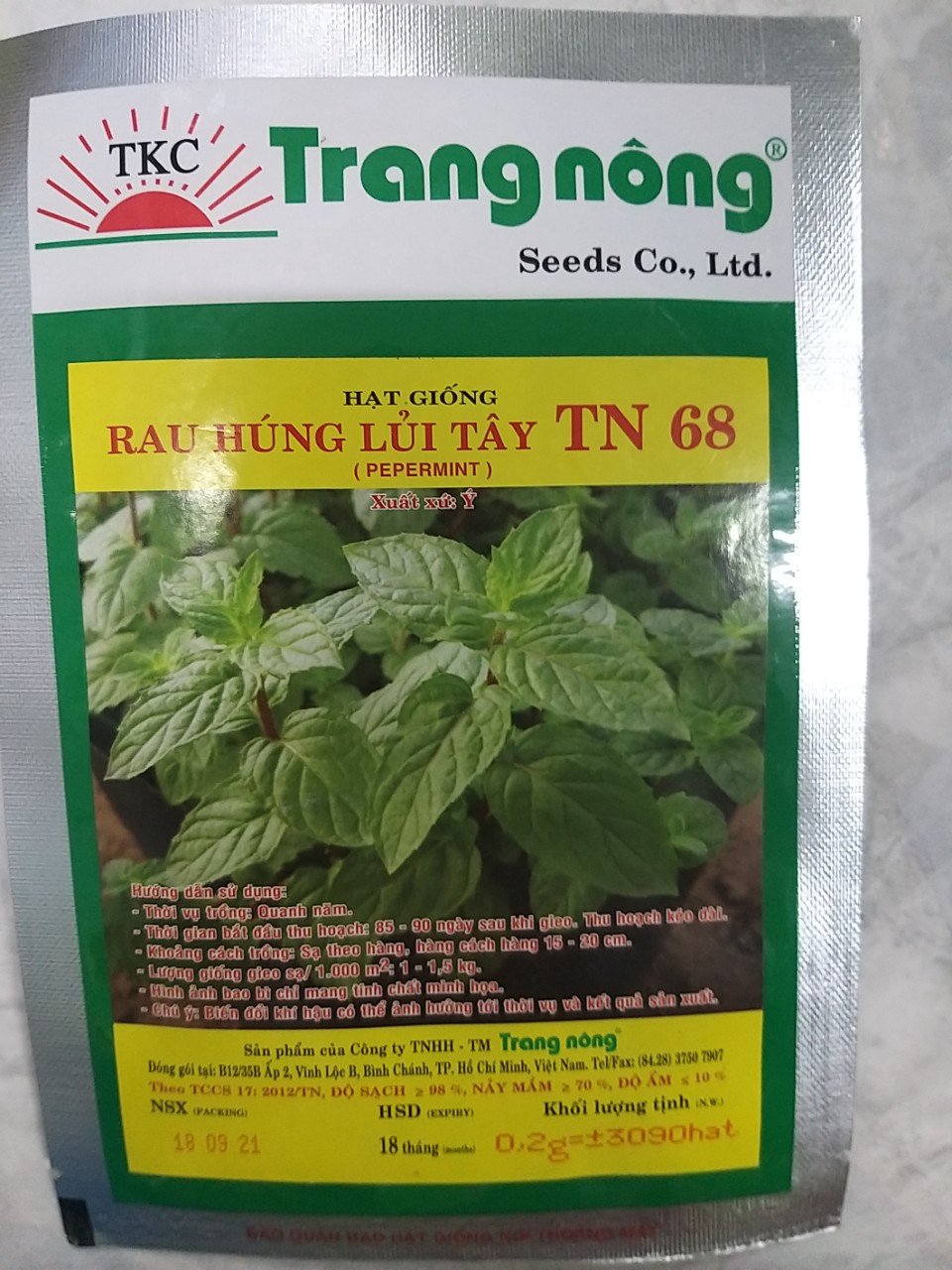 Hạt giống rau húng lủi tây tn 68 trang nông gói 0.2g = +_ 3090 hạt