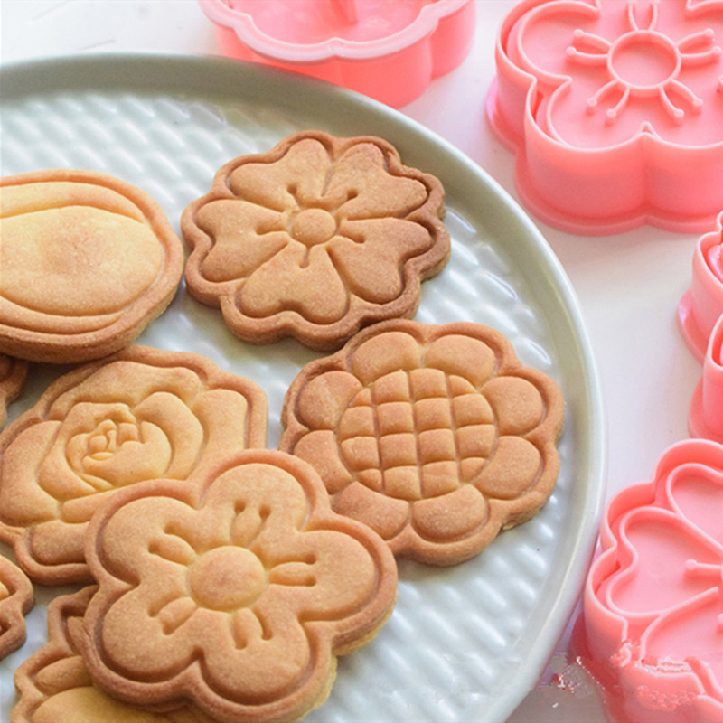 8 Pcs/set Cookie Cutters Plastic 3D Flower Shape Cartoon Pressable Biscuit Mold