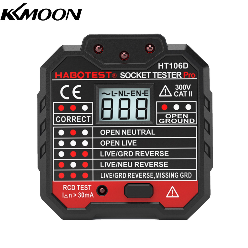 KKmoon HABOTEST Advanced RCD Electric Socket Tester Automatic Neutral Live Earth Wire Testing Circuit Polarity Detector Wall Plug Breaker Finder Electric Leakage Test with Voltage Backlight LCD Display