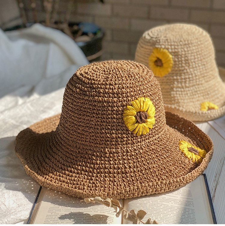 Mũ Bucket cói mềm thuê hoa cúc Daisy