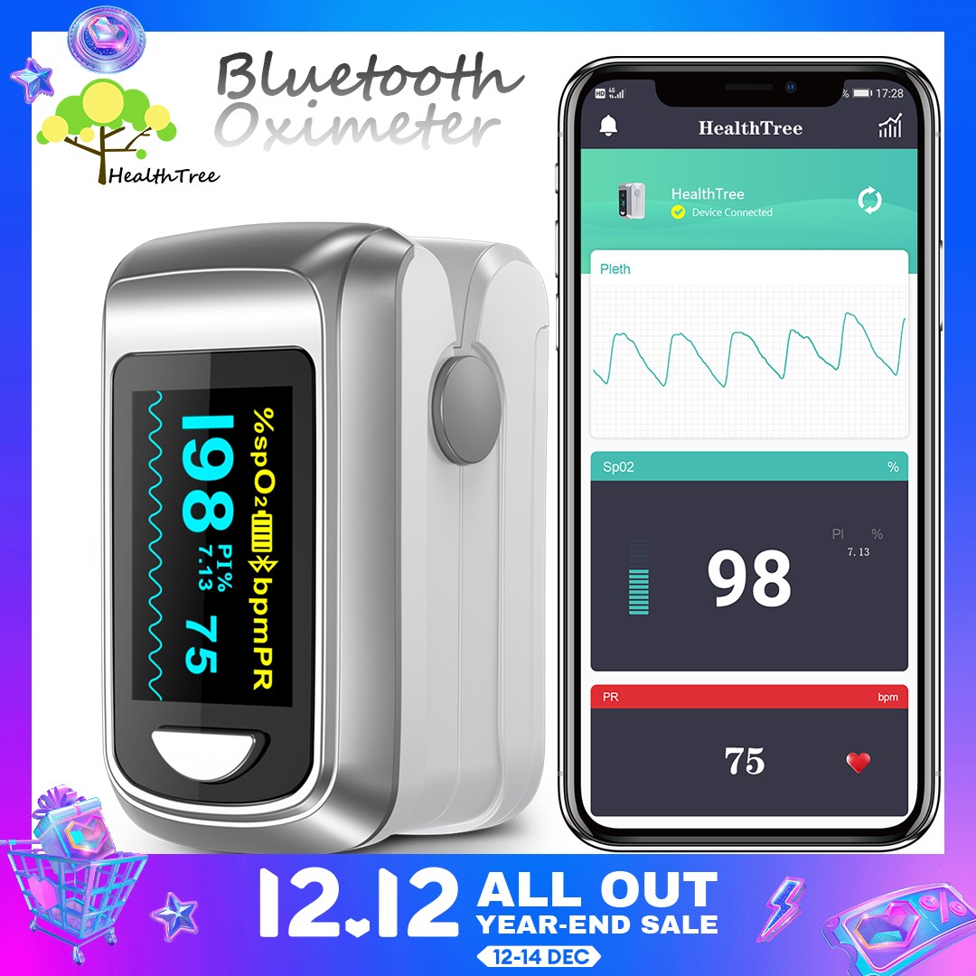 Health Tree Bluetooth Finger Pulse Oximeter, Oxymeter Fingertip, Blood