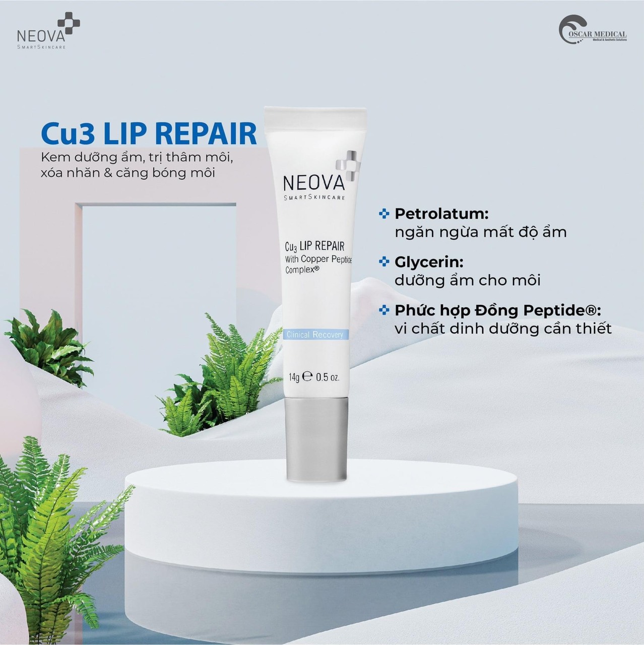 DƯỠNG MÔI NEOVA CU3 LIP REPAIR Copper Peptide Complex 15ml