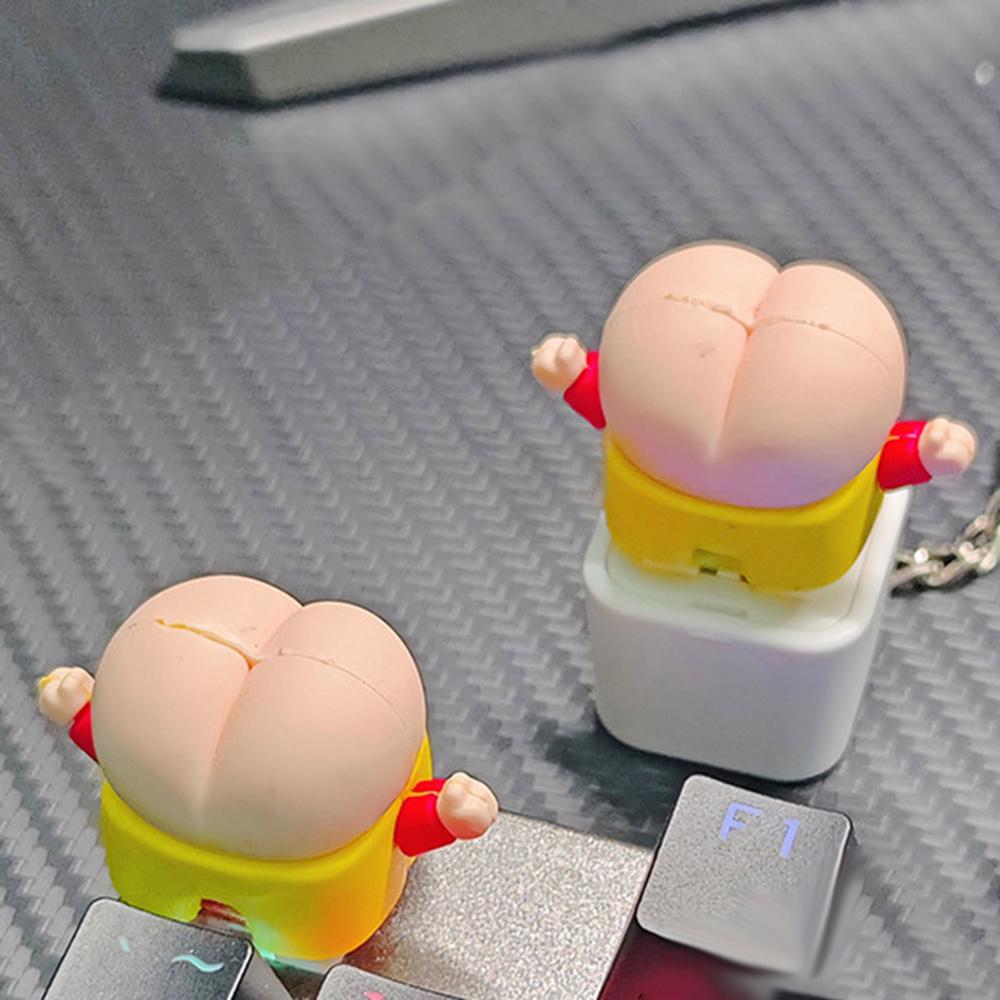 Creative Butt Keychain Crayon Shin-Chan Butt Keychain That Makes Sound And Lights Up When Pressed Replaceable Shaft Keycap Cute Wooden Fish Crayon Shin-Chan Butt Keychain