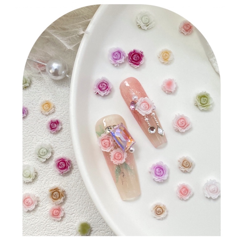 Set 25 Charm Hoa Hồng Pastel 2 Màu | Trang Trí Móng Tay