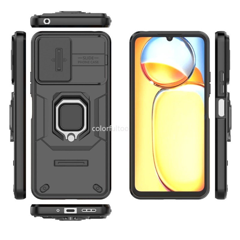 Áo giáp Ốp chống sốc cho Xiaomi Redmi 13C 13 C C13 redmi13c 4G 2023 đẩy kéo trượt camera cứng bảo vệ viền nâng PC Vỏ điện thoại chống mùa thu đứng giá đỡ xô bìa sau