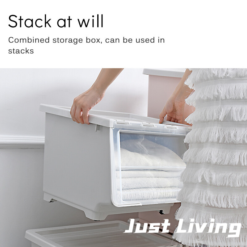 JustLiving Hộp Đựng Đồ Lớn Bền Có Bánh Xe Hộp Đựng Đồ Mở Phía Trước Bằng Nhựa Có Thể Xếp Chồng Lên Nhau Hộp Đựng Quần Áo Ẩm Tủ Sắp Xếp Tủ 43.5X33.5X30 Cm
