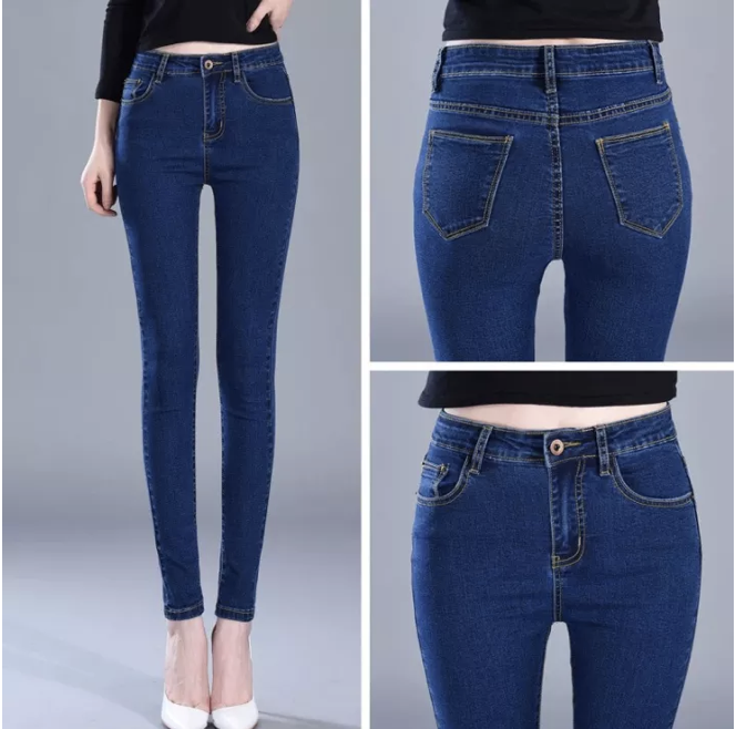 Quần jean nữ co giãn lưng cao Quần bò nữ Quần skinny trơn