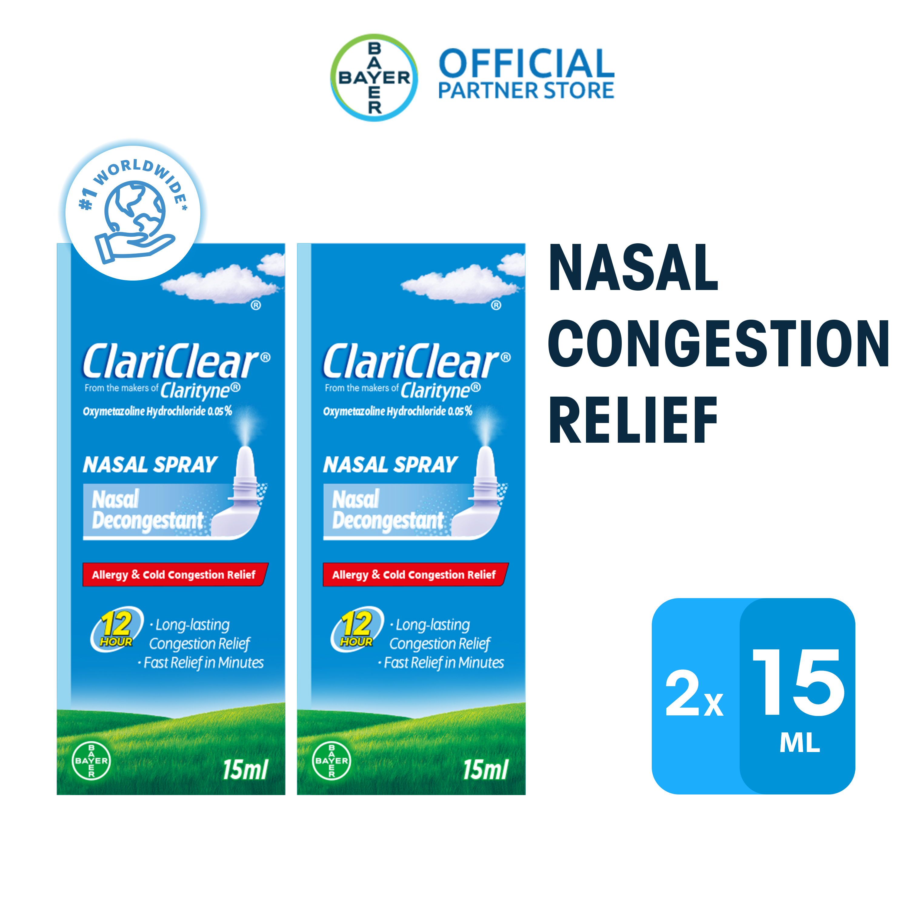 [bundle Of 2] Clariclear Fast Acting 12 Hours Nasal Decongestant Spray 