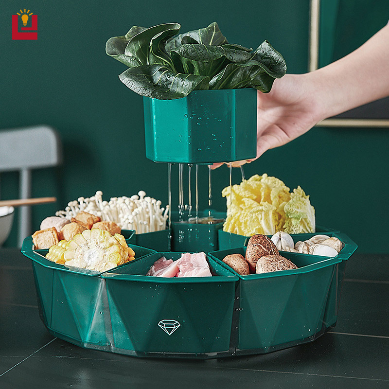 YONUO Nine-point grid rotating hot pot preparation plate for household multi-grid rotatable vegetable and fruit plate, kitchen side dish plate, drain plate
