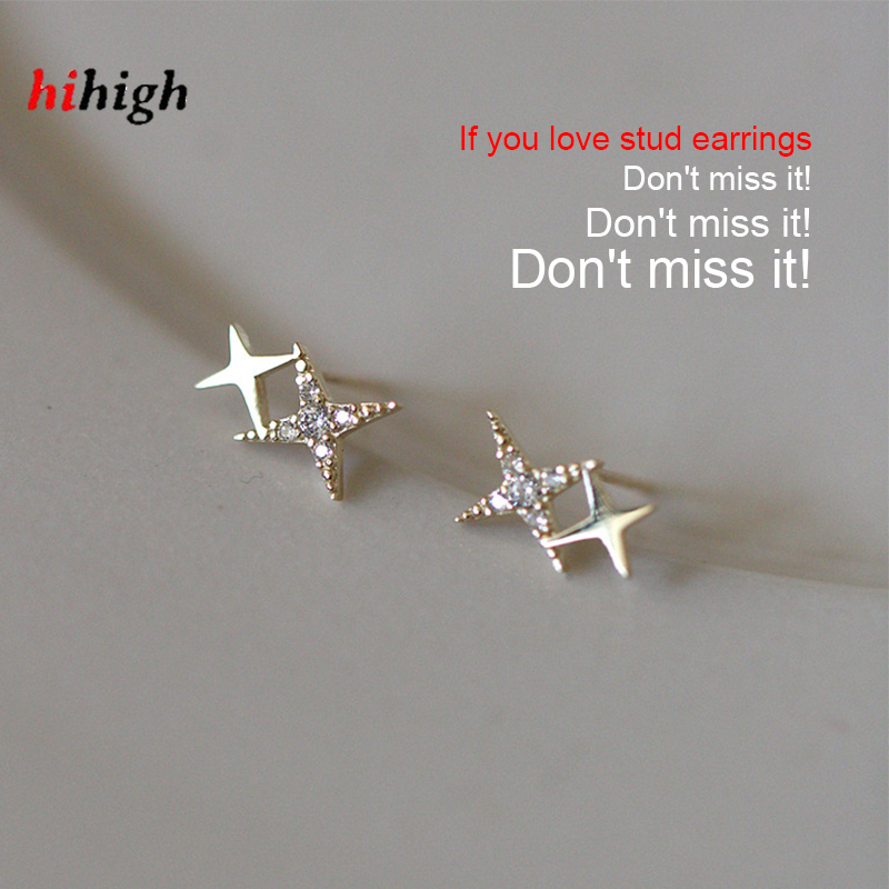 Japanese & Korean INS Style Sterling Silver Plated 14K Gold Stud Earrings Twinkle Star Delicate Earrings