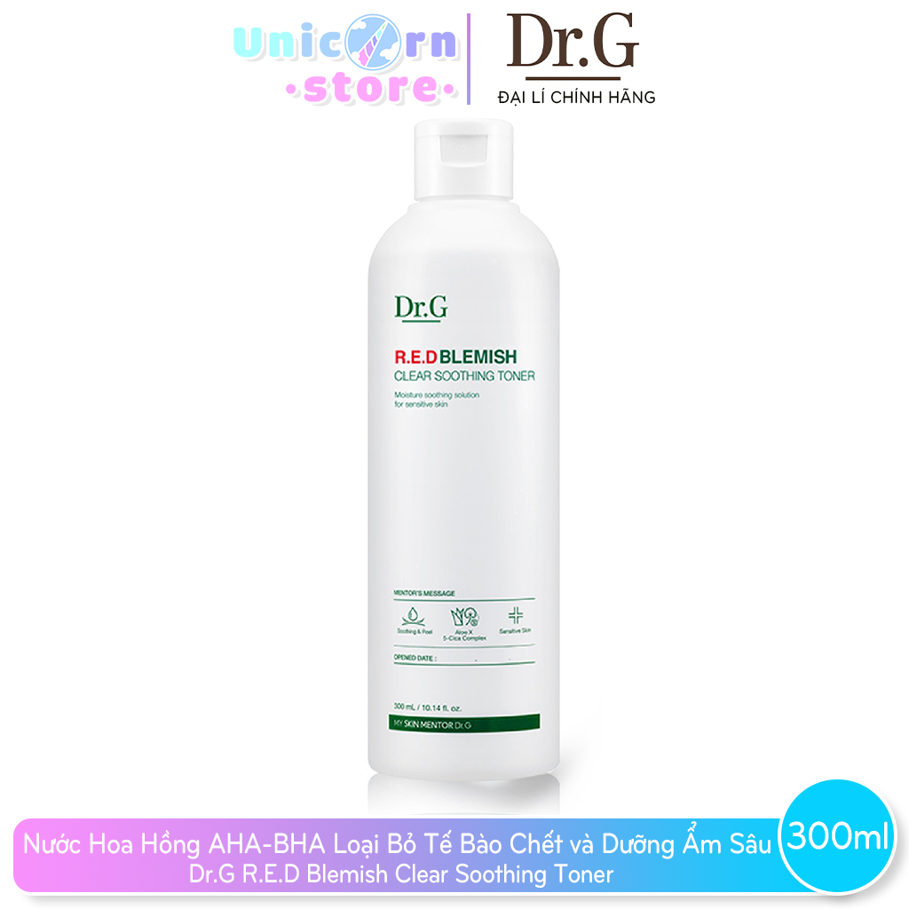 Nước Hoa Hồng AHA-BHA Loại Bỏ Tế Bào Chết và Dưỡng Ẩm Sâu Dr.G R.E.D Blemish Clear Soothing Toner 300ml