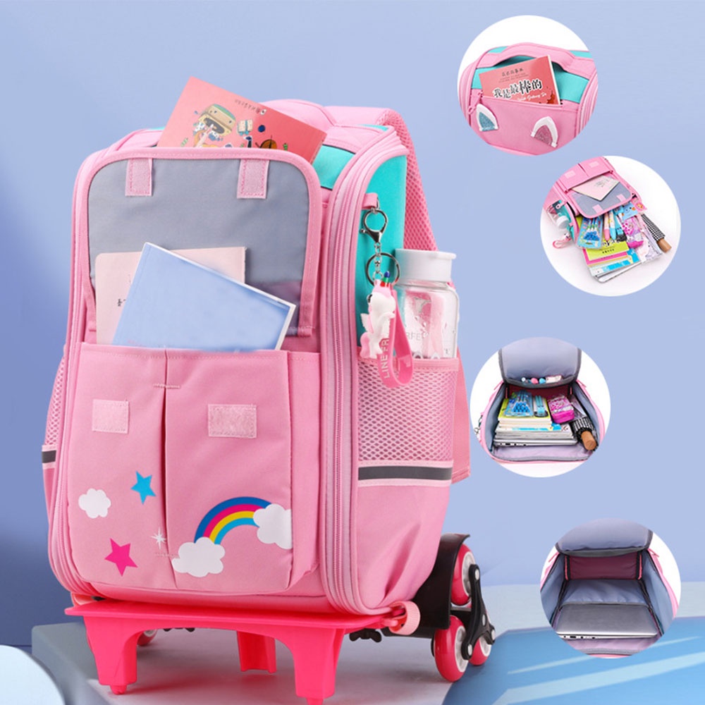 Girls Wheeled Backpack Trolley With Lunch Box Set HTgroce Rolling ...