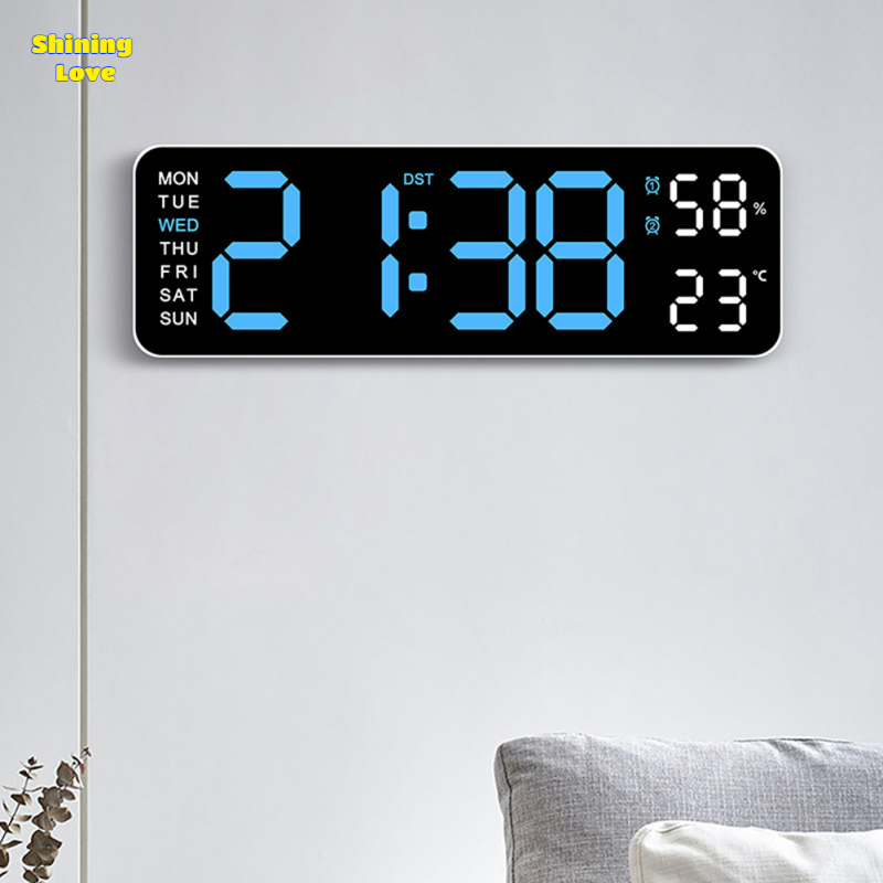 ShiningLove Digital Clock LED Electronic Alarm Clock, Date, Time, Week, Temperature, And Humidity Display, Modern Desk And Wall Clock, For Bedroom, Living Room And Office