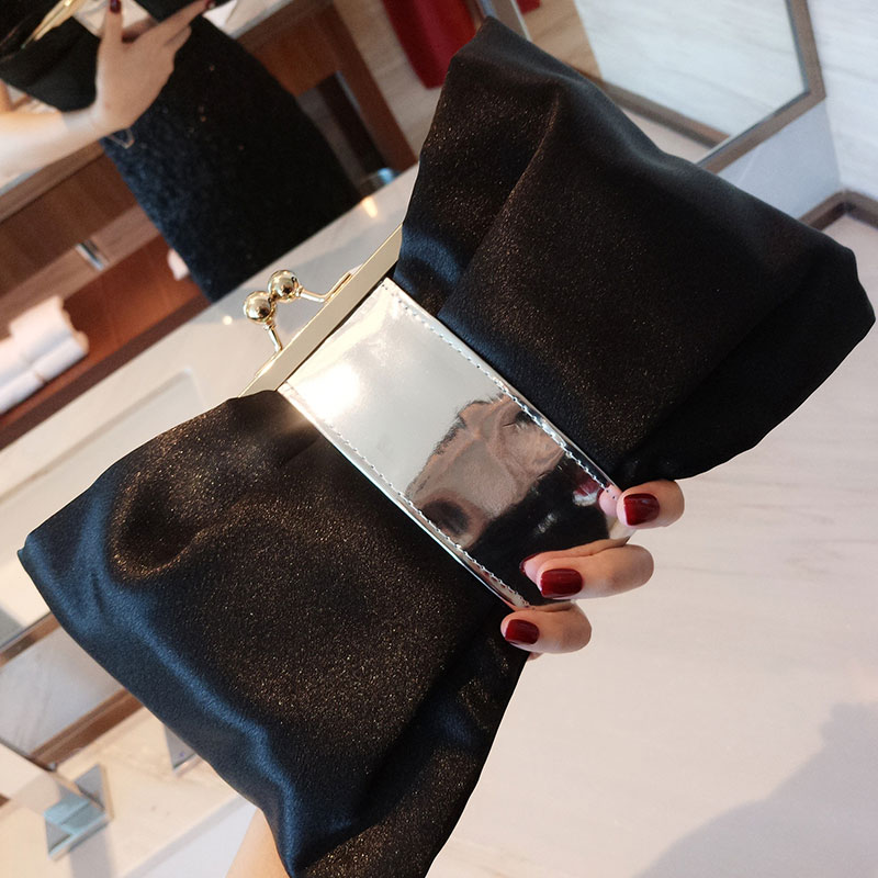 C&K European and American tide rhinestone bow glossy PU silver dinner bag Clutch The dress crosses the women's nightclub bag