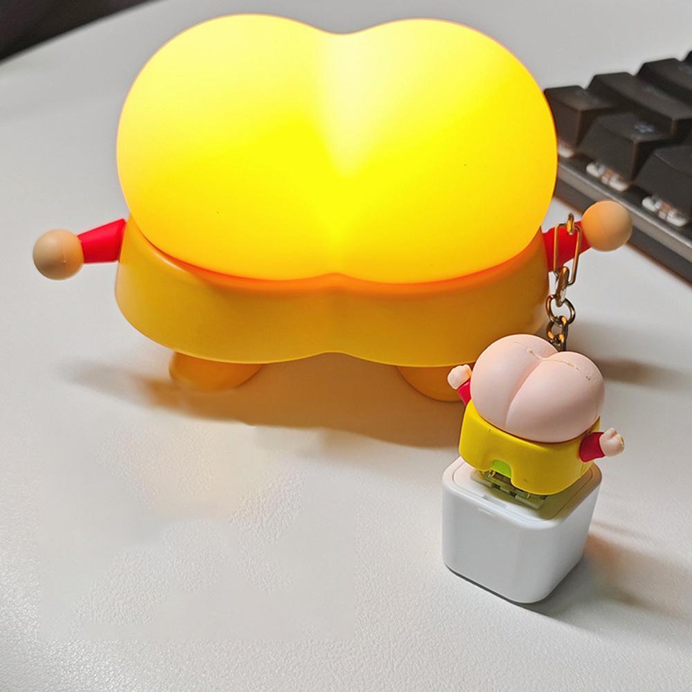Creative Butt Keychain Crayon Shin-Chan Butt Keychain That Makes Sound And Lights Up When Pressed Replaceable Shaft Keycap Cute Wooden Fish Crayon Shin-Chan Butt Keychain