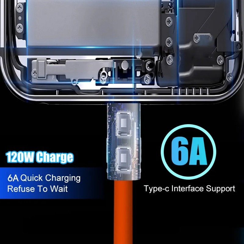 Micro USB Cáp sạc nhanh 120W 6A Hợp kim kẽm cáp điện thoại di động dây cho Samsung dữ liệu Android Xiaomi Redmi