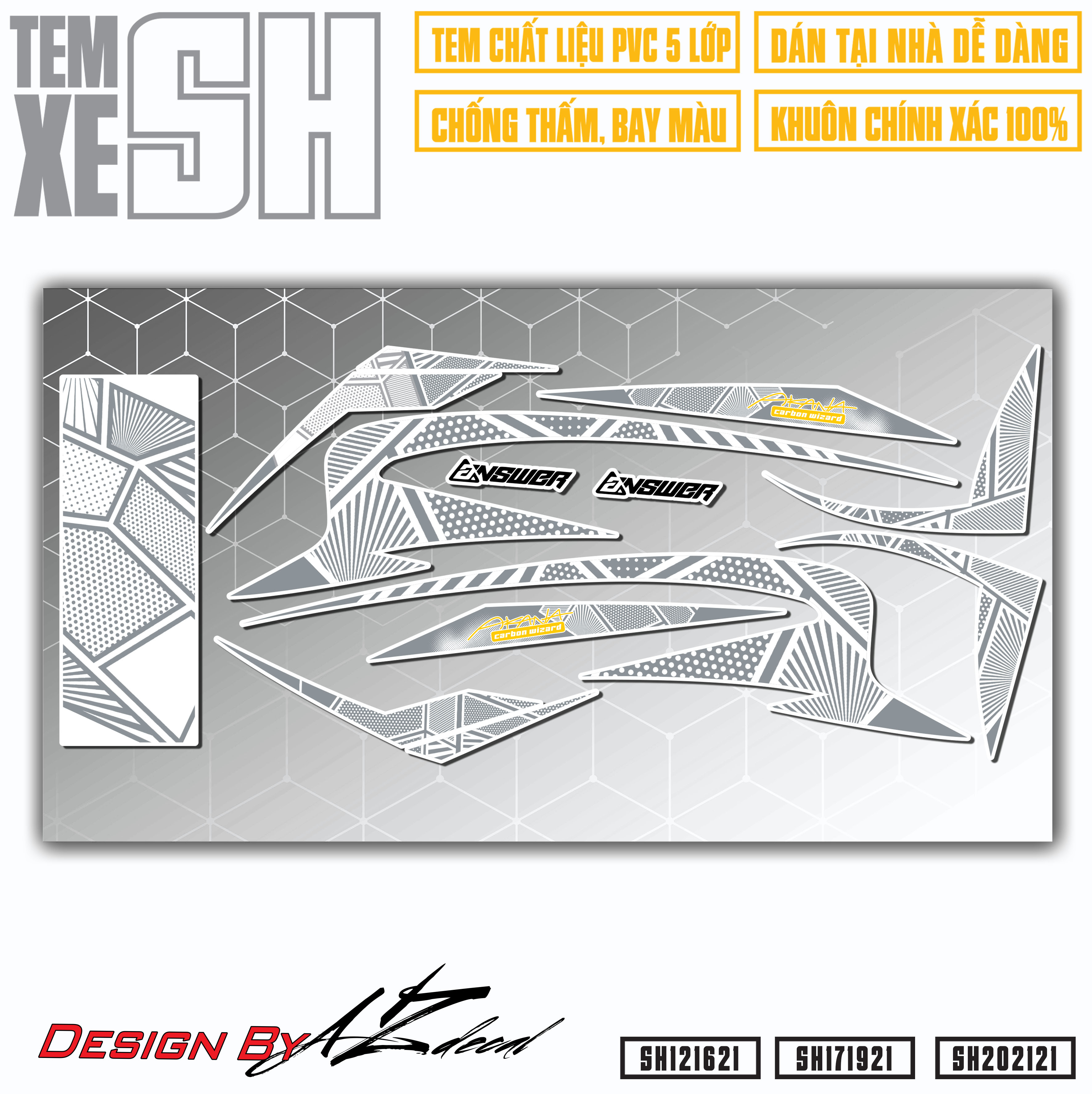 Tem Chế Dán Xe SH Chủ Đề Họa Tiết Polygon | SH21 | Tem Rời SH 2012-2022 Chống Thấm Nước, Bền Màu, Khuôn Sẵn Dễ Sử Dụng - Azdecal