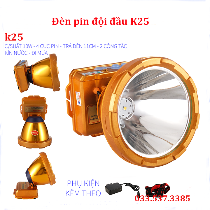Đèn đội đầu siêu sáng, đèn pin đeo đầu k25 cao cấp