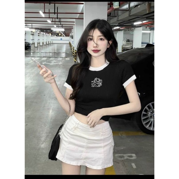 [FREESHIP + VOUCHER] Áo thun gân phối viền thêu hình