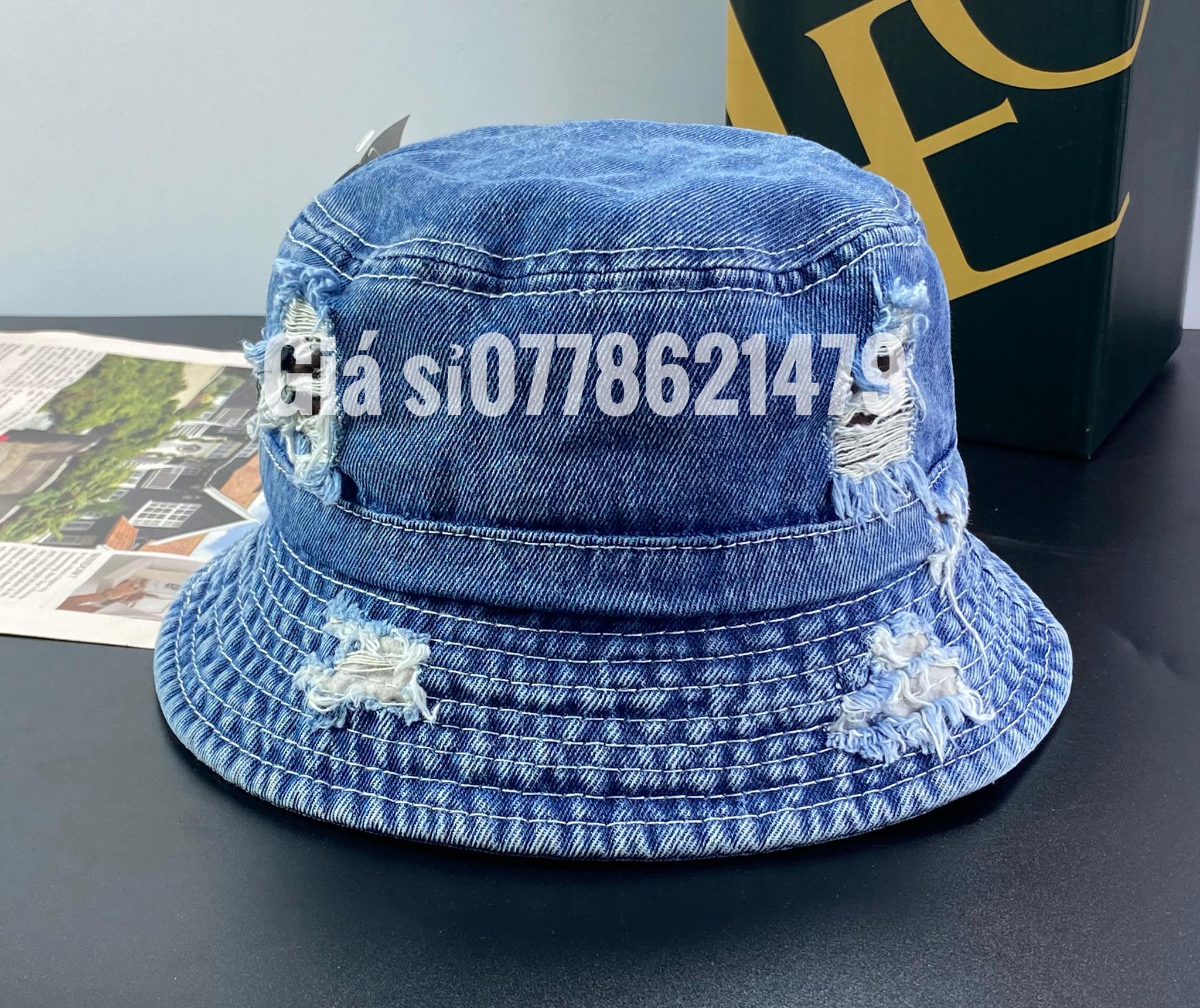 Nón bo cụp hàn quốc - mũ vành bucket jean trơn tua thời trang