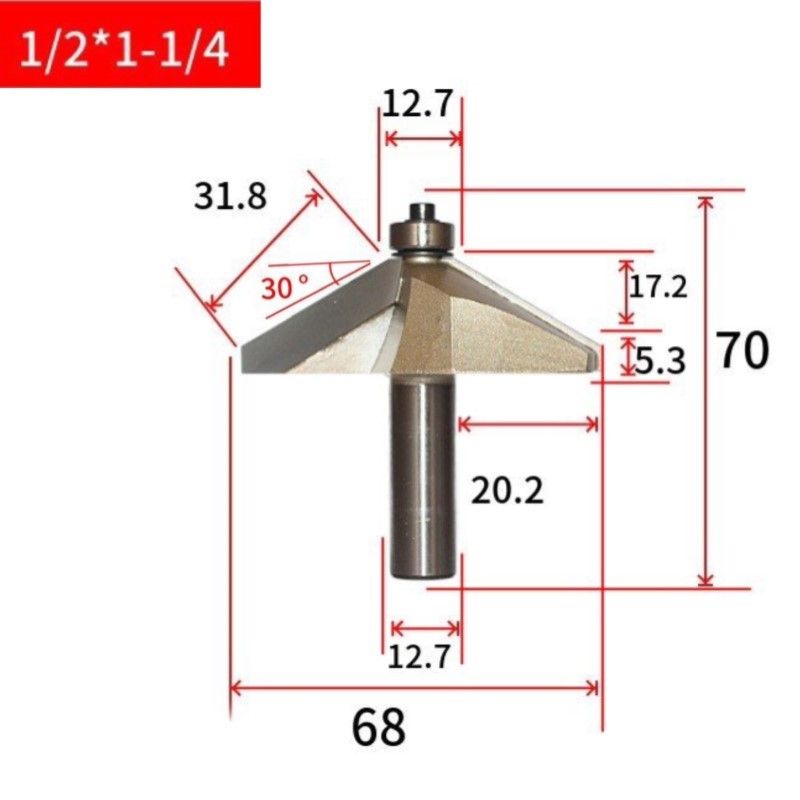 Mũi phay gỗ vát cạnh 30 độ có bi mũi soi vát mép 60 độ tideway vat-30-tw