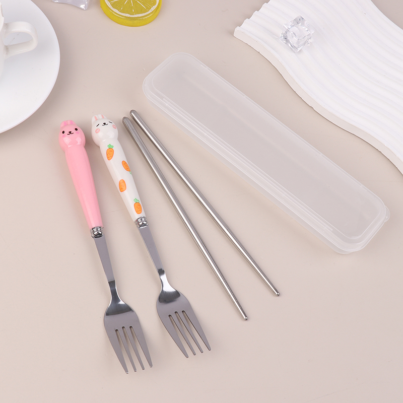 Tableware%20Set%20Cartoon%20Rabbit%20Stainless%20Steel%20Spoon%20Fork%20Chopstick%20Student%20Portable%20Dinnerware%20Travel%20Cutlery%20Sets%20With%20Box%20-%20Image%203