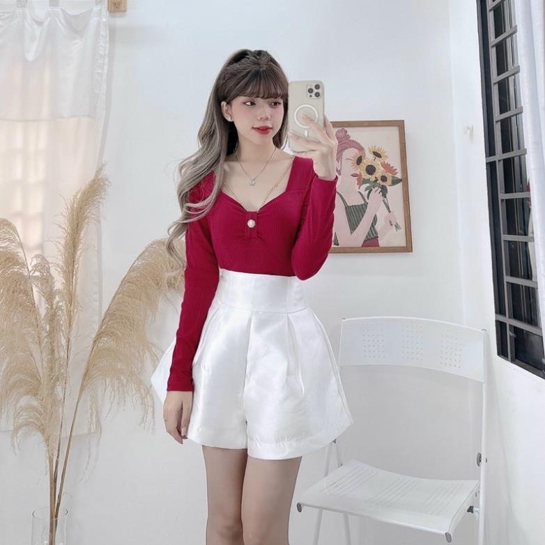 ÁO KIỂU TAY DÀI CỔ VUÔNG PHỐI XÍCH