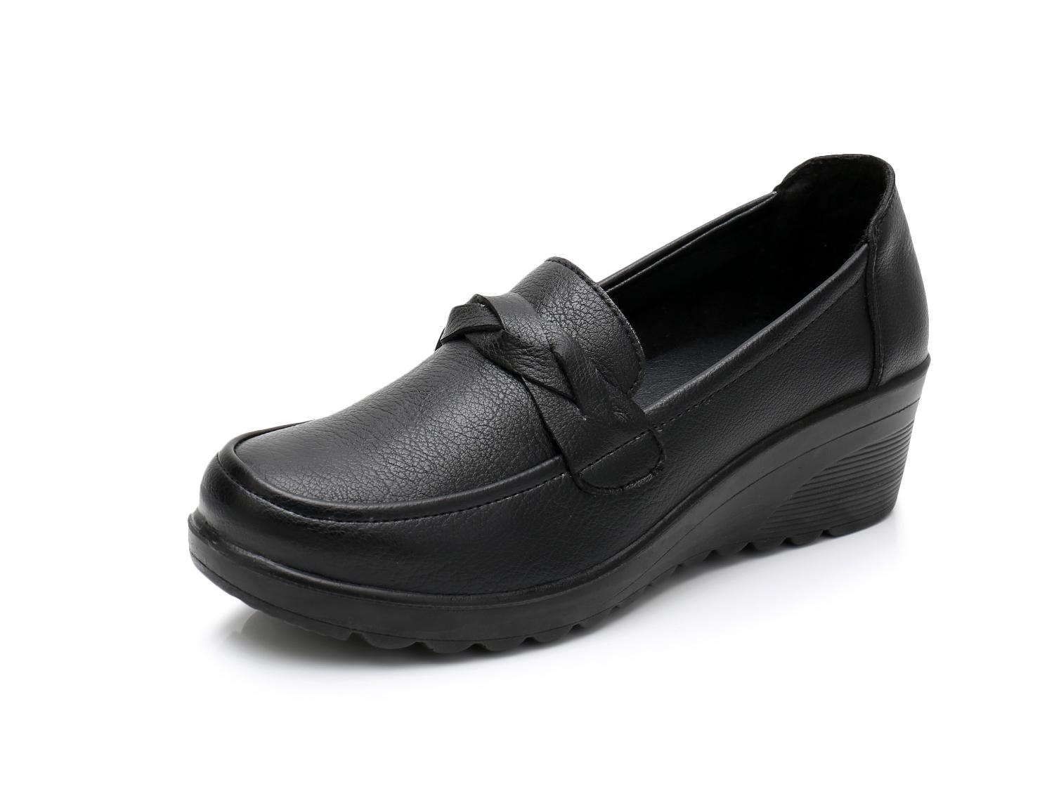 ladies black leather work shoes