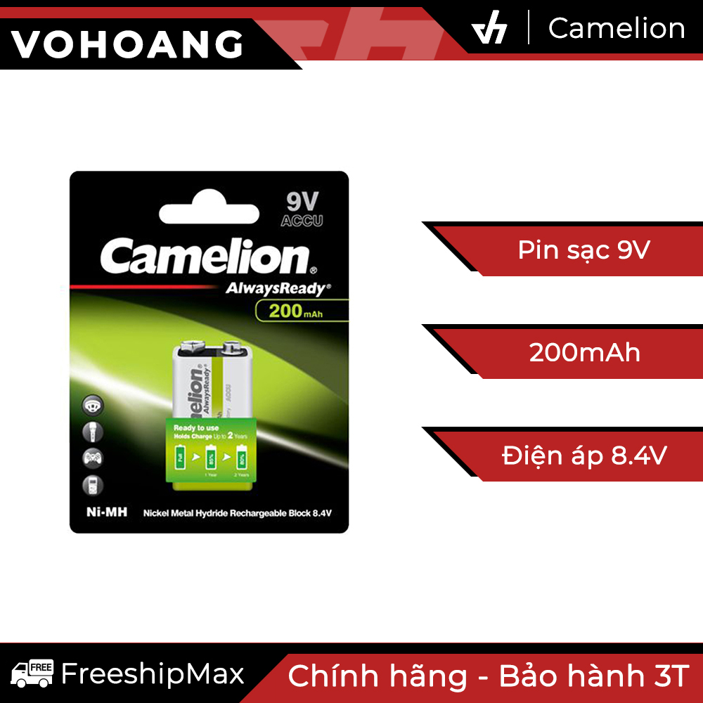 Pin sạc vuông Camelion 9V 200mAh - Camelion 9V rechargeable