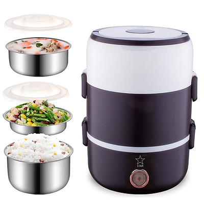 Cặp Lồng Ủ Cơm 3 Tầng INOX Cắm Điện, Hộp Cơm Văn Phòng, Nồi Cơm Điện Mini, Hộp Giữ Nhiệt Hâm Hấp Nấu Luộc Ba Ngăn Đựng Thông Minh Ruột INOX 304 An Toàn Cho Người Sử Dụng.