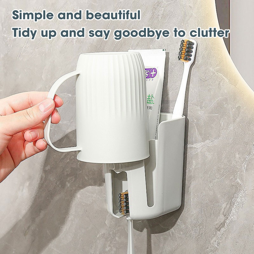 Toothbrush Shelf Tooth Cup Rack Wall-mounted Self-adhesive Drainage Rack Storage Rack Bathroom Accessories Rack Storage Supplies