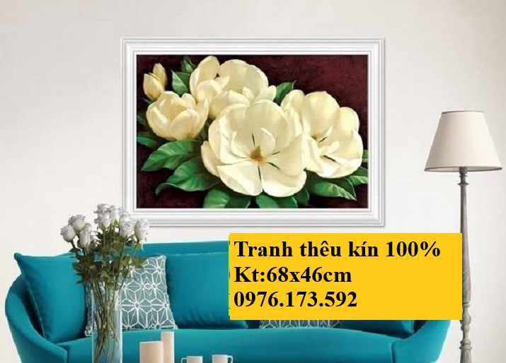 Tranh thêu kín hoa trà h2166