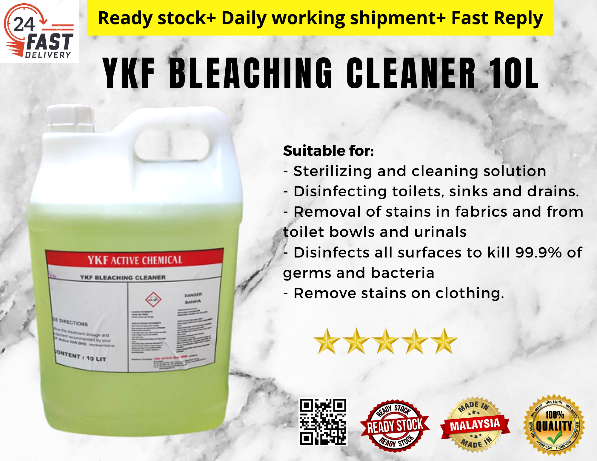 10L Bleaching Cleaner 漂白水 Bleach Disinfectant Bleaching Water Colox