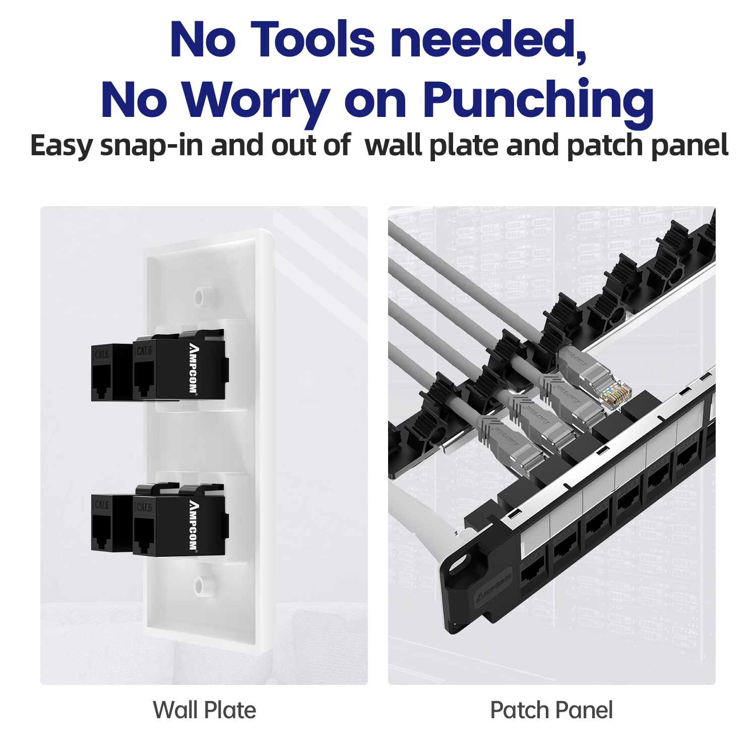 AMPCOM Khớp Nối Keystone Jack ,CAT6 /CAT6A RJ45 Khớp Nối Nội Tuyến Giắc Cắm Keystone, Bộ Ghép Nối Keystone Mô-đun Chuyển Đổi Thẳng CAT6 Cho Tấm Tường