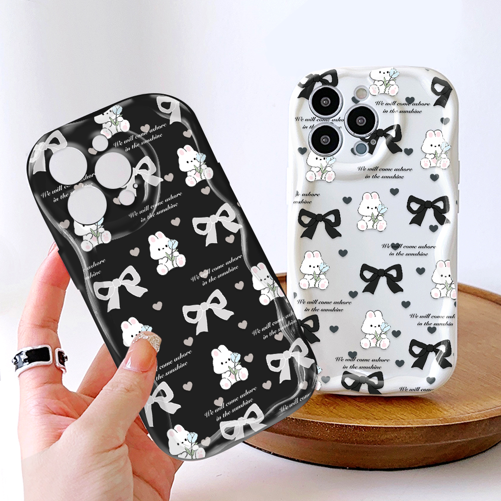 UCUC for Infinix Hot 50 4G Hot 50 Pro 4G Back Cover Bow White Rabbit Cream Texture Wavy Edge Soft Silicone Phone Case. 