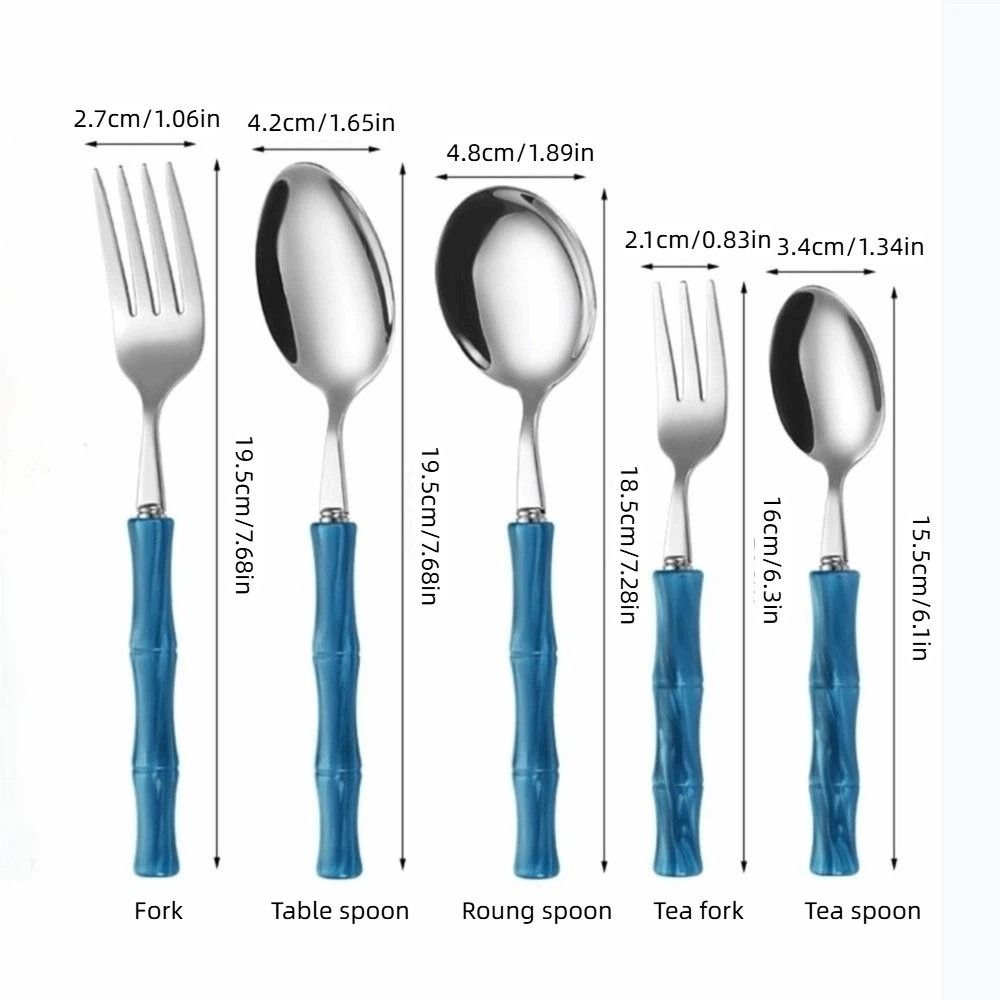 Creative Bamboo Shape Handle Fork and Spoon 304 Stainless Steel Light Design Bamboo Handle Cutlery Elegance Classical Western Dinnerware Flatware Household Goods.