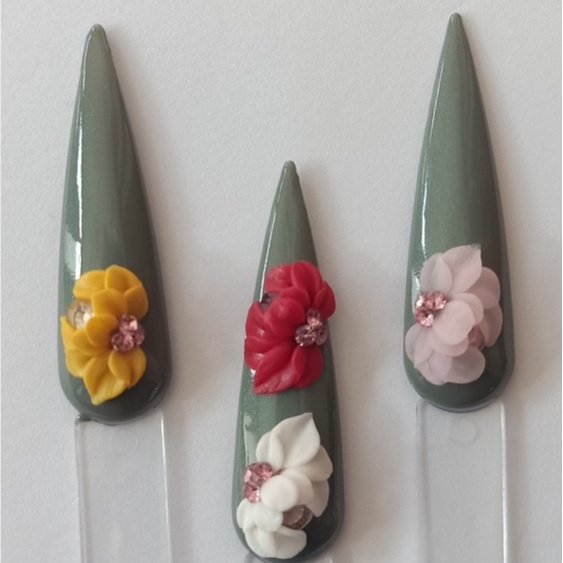 Hoa bột Nail, hoa 3D gắn Móng chân, móng tay,10 cánh, đá cạnh