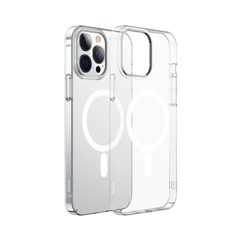 Baseus Magnetic Case for iPhone 13 Pro Max 13 Pro 13 Compatible with MagSafe Shock-Absorbing Corners Transparent Clear Magnet Back Cover Support Wireless Charging