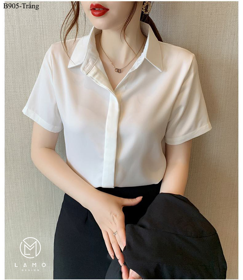 Áo sơ mi công sở nữ lụa ngọc trai nẹp đôi - B905