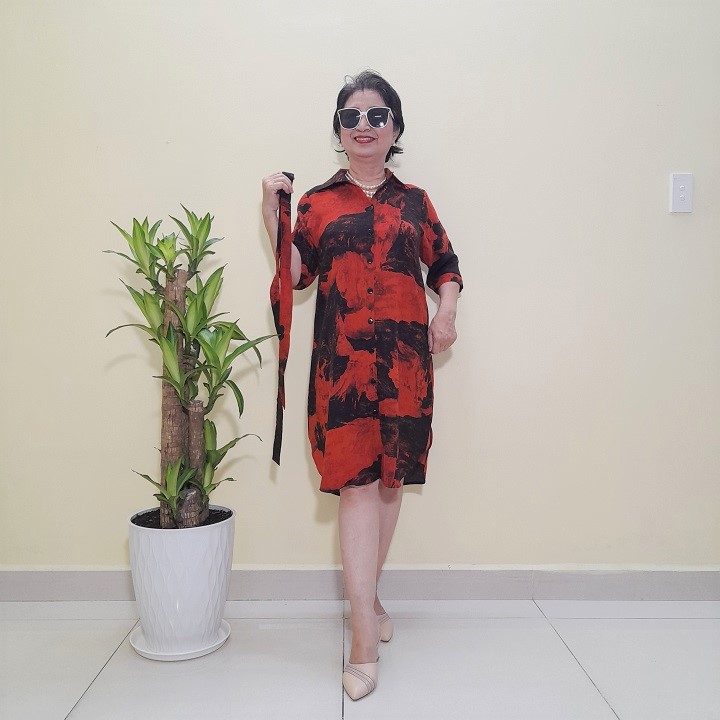 Đầm Trung Niên - Kiểu Sơ Mi  - Vải Lụa Đũi - Size 48KG - 75KG