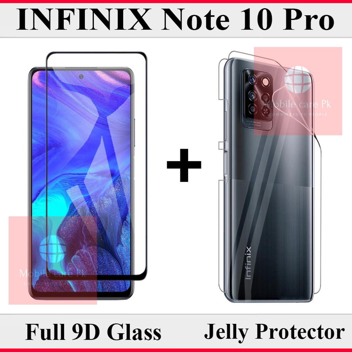 Infinix Note 10 Pro Full Black 9D|10D|11D|21D|6D|5D| Tempered Glass Edge to Edge Full Glue Screen Protector + Back Jelly Protector Clear Soft Film Protector Hydrogel Film Protector For Infinix Note 10 Pro. 