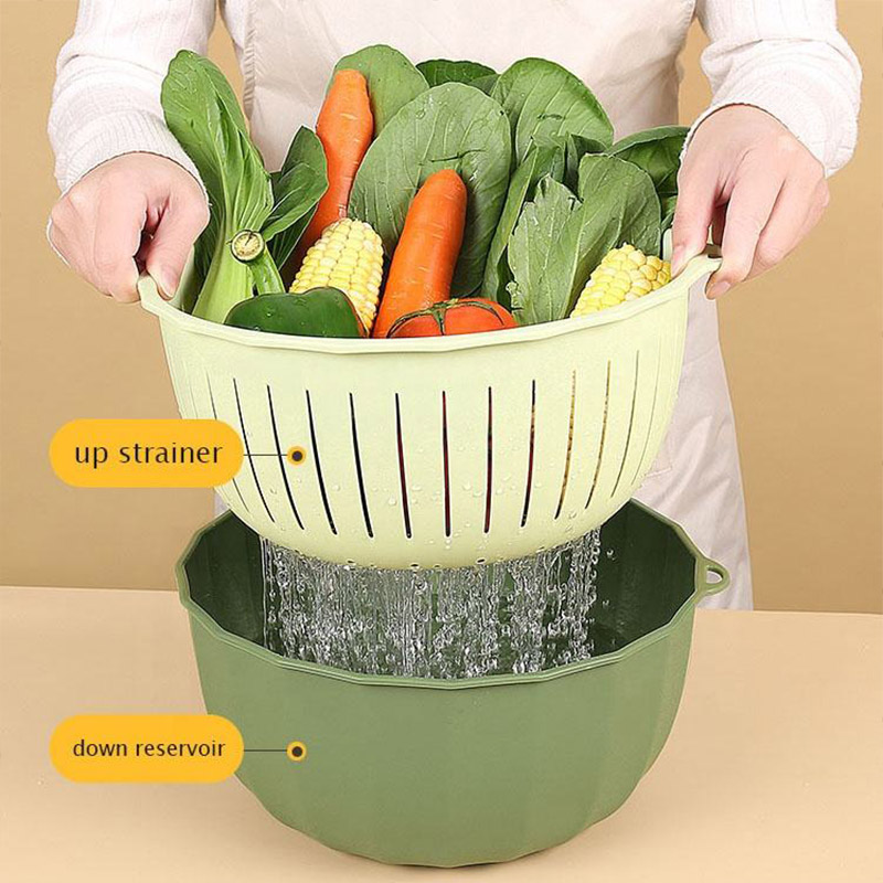 JJT [Miễn Phí Vận Chuyển]Hai tầng Rau nhà bếp Giỏ cống giá trị cao rau giỏ nhựa rau nhà bếp giỏ trái cây phòng khách lưu trữ